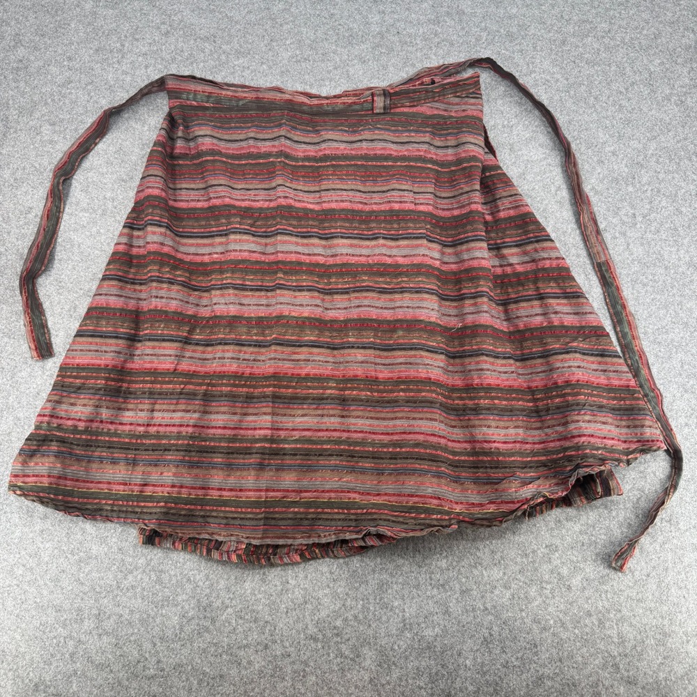 Unbranded Boho Striped Cotton Wrap Skirt Red Brown Multi Made in India 24in L